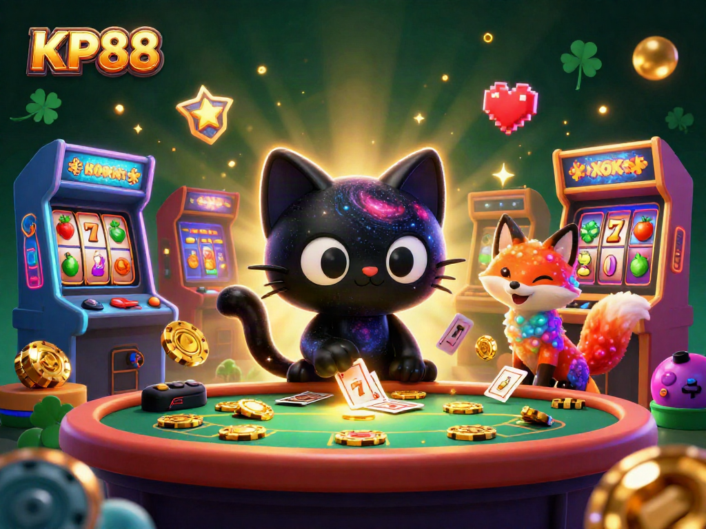 Engage in thrilling gameplay at KP88's cosmic casino with vibrant reels and characters!