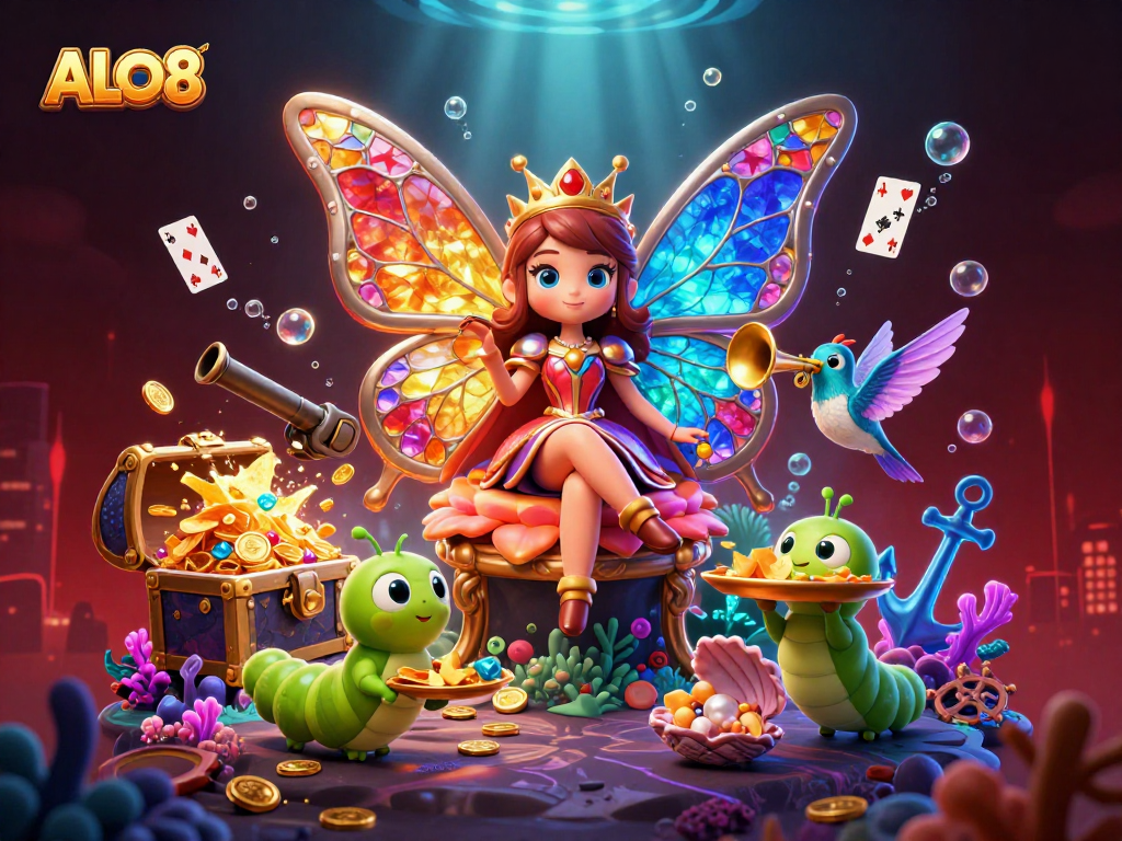 Experience ALO8's online casino with colorful gems and vibrant gameplay in a captivating 3D illustration.