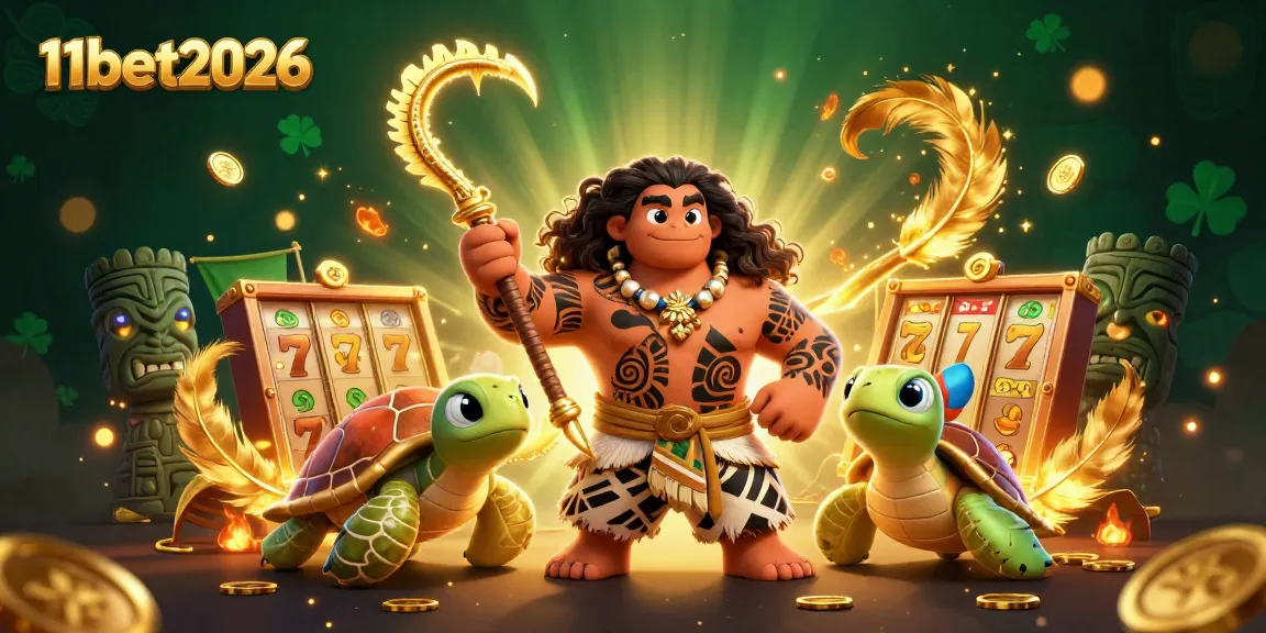 Engage with the vibrant scene of 11bet2026 featuring a demigod and turtle in a lively casino atmosphere