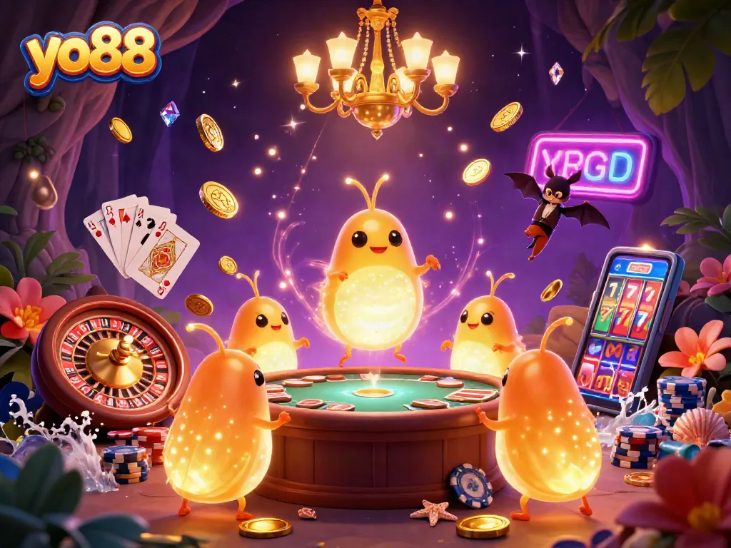 Experience winning moments at yo88, where glowing creatures light up a dazzling casino scene.