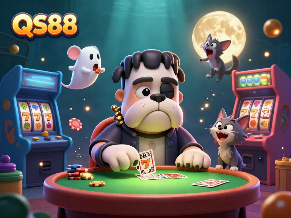 Experience thrilling gaming at QS88 with a vibrant casino scene, showcasing unique characters and energy.