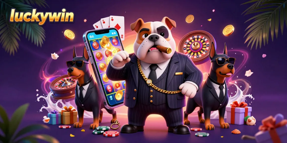 Experience thrilling action at luckywin with a 3D cartoon mafia boss and game elements enhancing the casino scene.