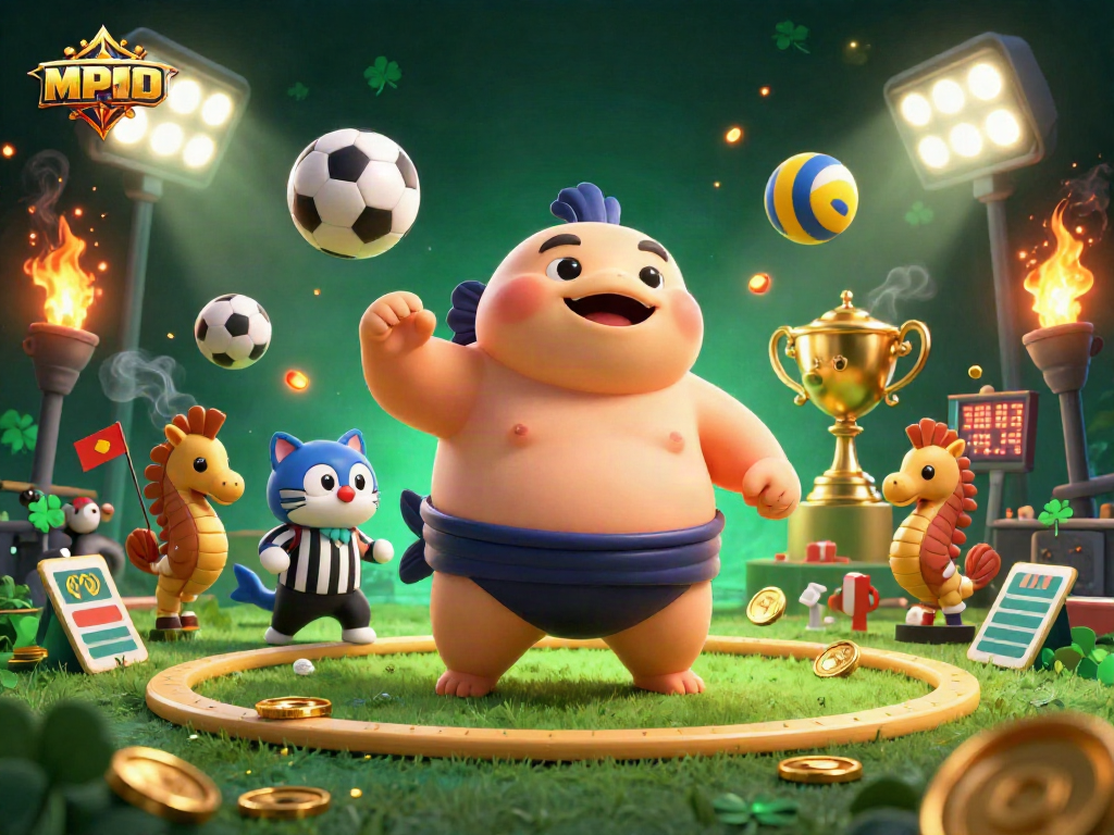 MPOID enhances underwater sports betting excitement with dynamic elements and vibrant characters in a vibrant illustration.
