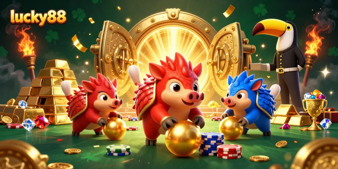 Experience thrilling plays with lucky88 as rival pangolins roll through poker chips in a vibrant 3D scene