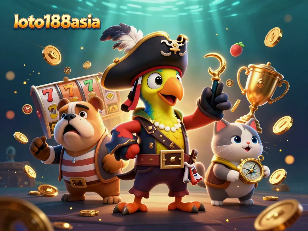 Experience the vibrant gaming energy of loto188asia with playful characters and casino elements.