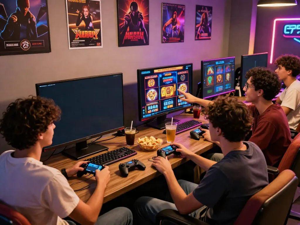 Friends enjoying gaming experiences together on https://da88z.net/ in a vibrant lounge setting.