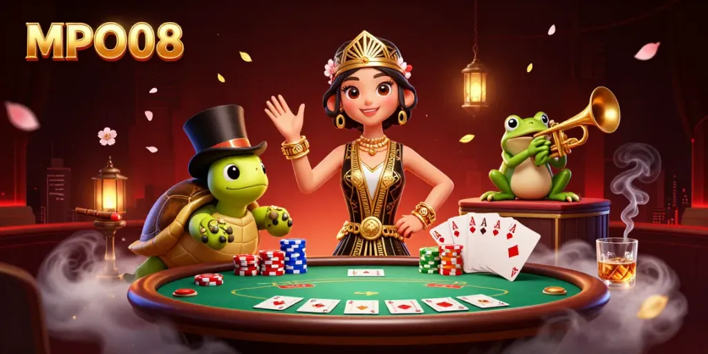 Experience the excitement of MPO08 with vibrant characters and dynamic casino elements.