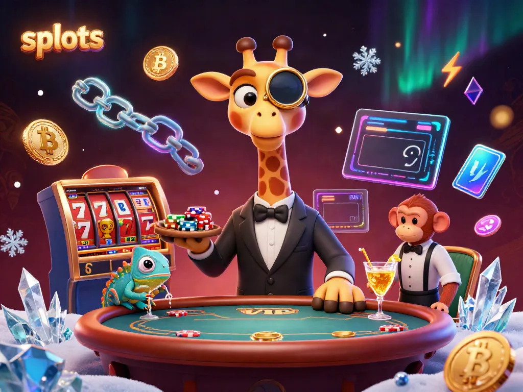 Experience the thrill of slots with a vibrant scene featuring a giraffe, monkey valet, and chameleon bartender.