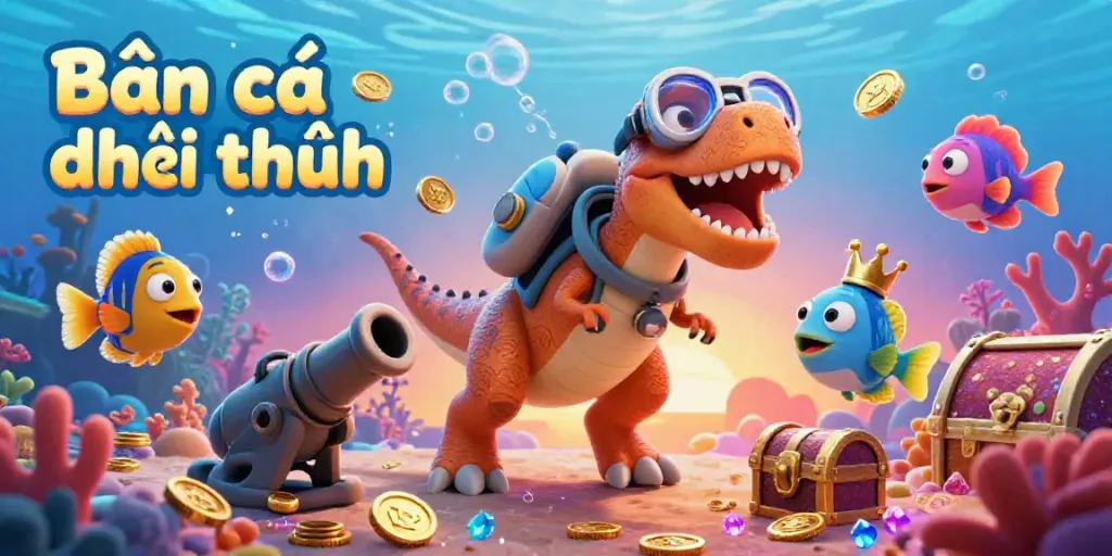 Bắn cá đổi thưởng underwater adventure showcasing colorful sea creatures and vibrant coral reefs in a dynamic gaming scene.