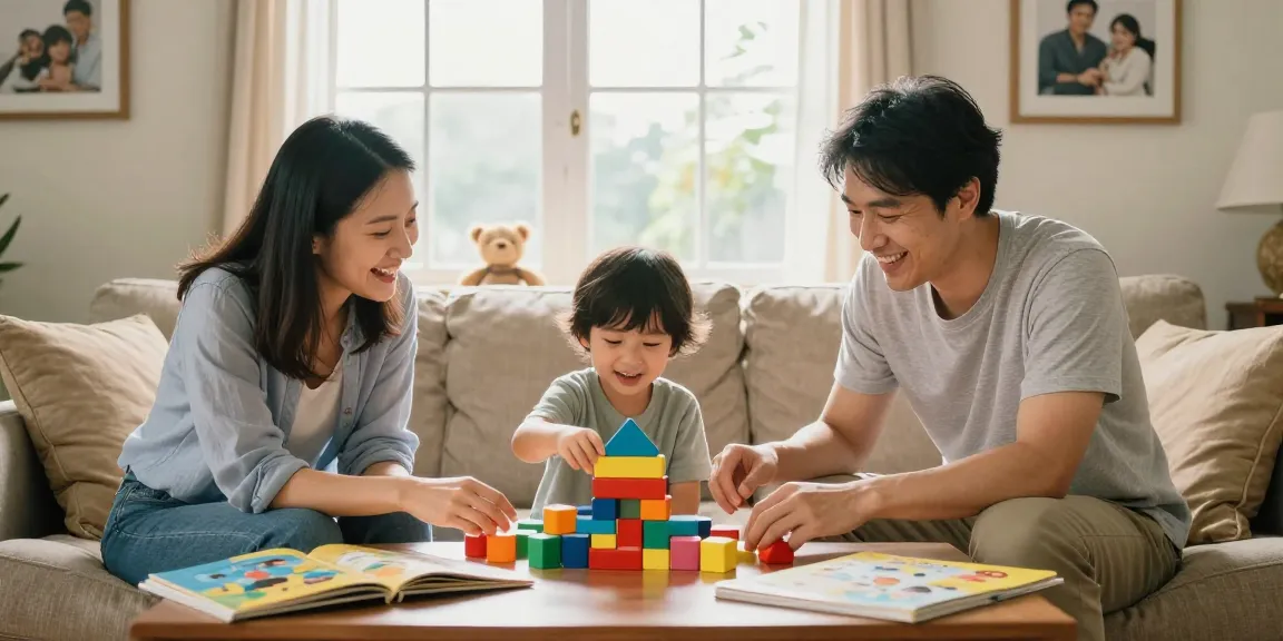 rokok88 parenting scene with family bonding over educational activity in a warm living room