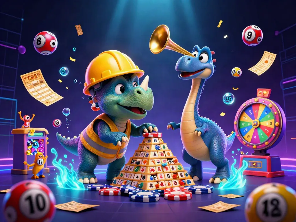 Engage with TG88's vibrant casino scene featuring a triceratops and lottery elements, creating excitement.