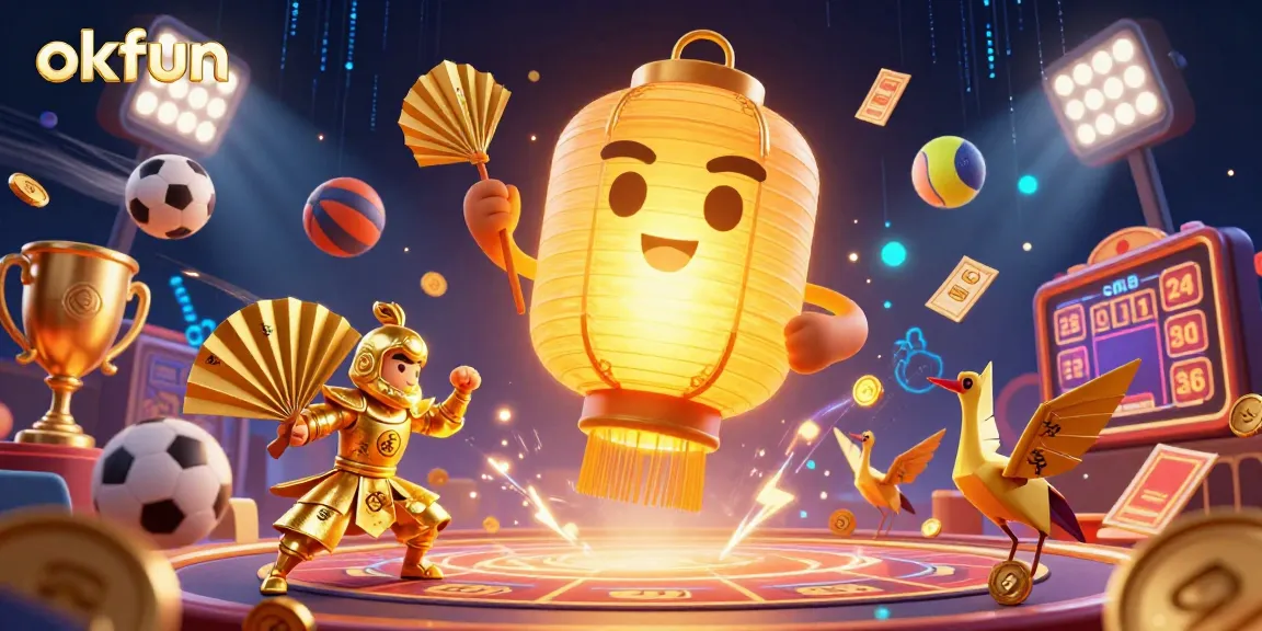 Engage with okfun's vibrant casino world featuring dynamic sports and lucky symbols in action.