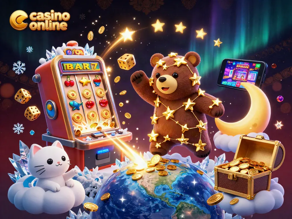 Gioca nei migliori casino online con slot e jackpot entusiasmanti in un'illustrazione 3D vivace.