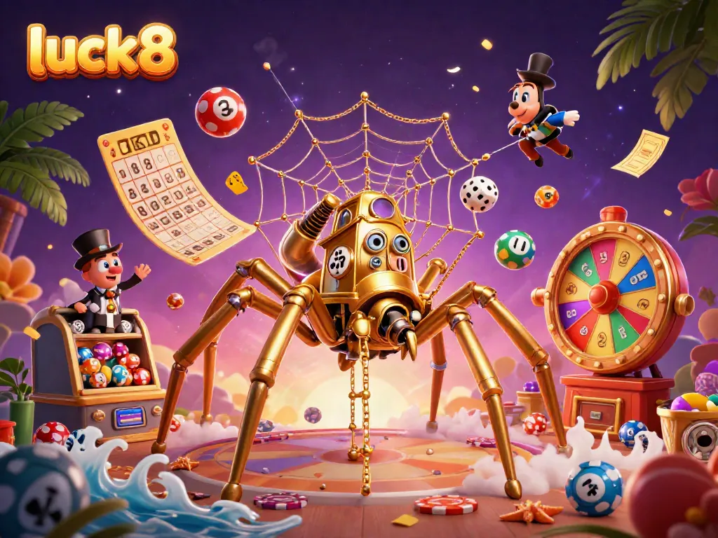 Engage with luck8's vibrant lottery and gaming atmosphere featuring animated colorful elements.