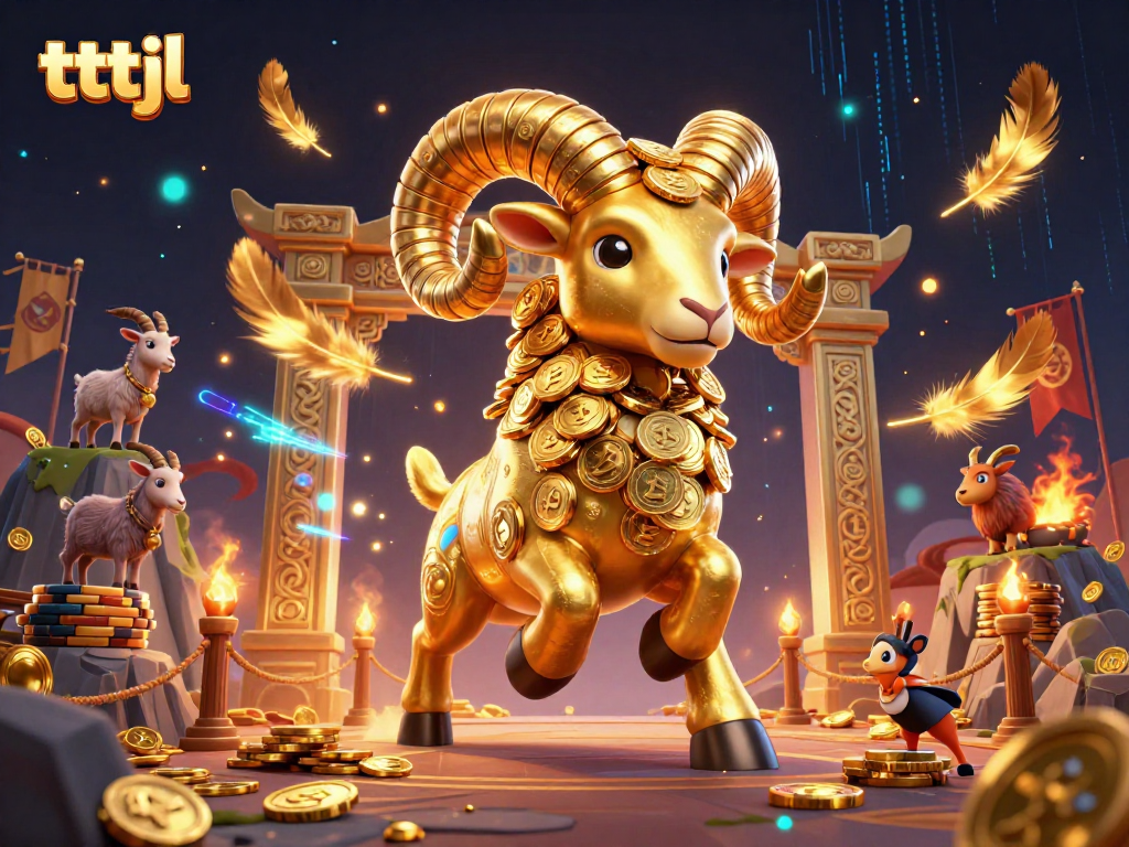 Experience the excitement of tttjl at the casino with a golden ram charging through a vibrant arena.