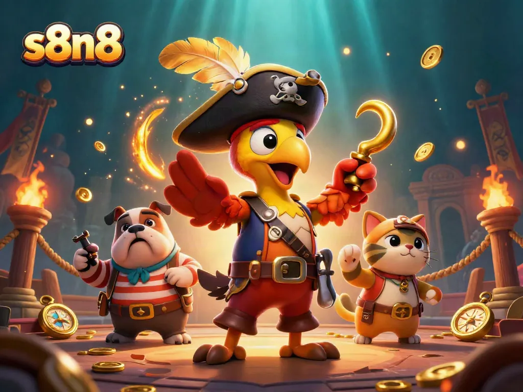 Engage in vibrant online gaming at s8n8 with colorful 3D illustration of gambling elements.