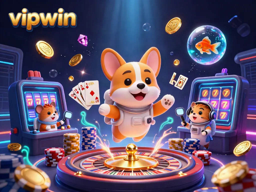 Engage with the vibrant action at vipwwin as a corgi astronaut floats amidst a space-themed casino.
