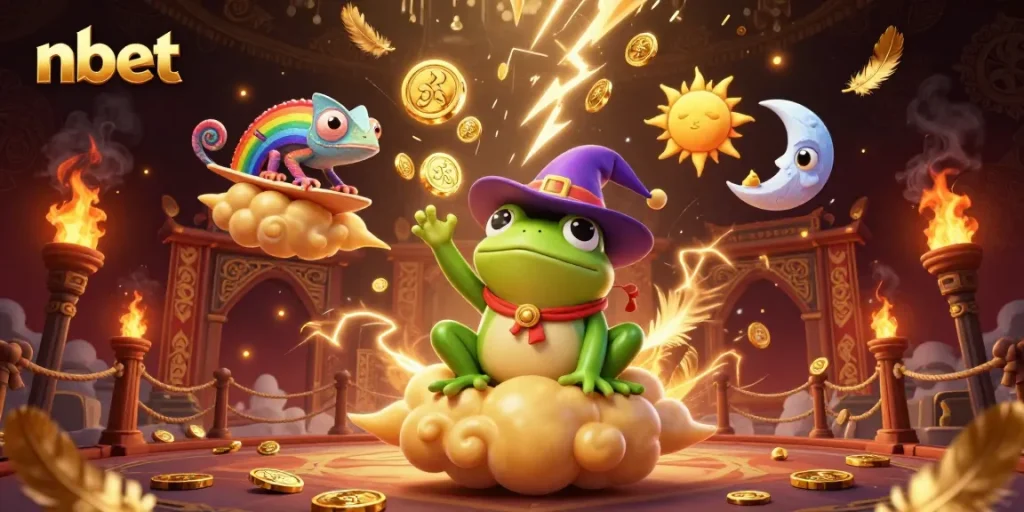 nbet engages players in this vibrant 3D casino illustration filled with coins, characters, and excitement.