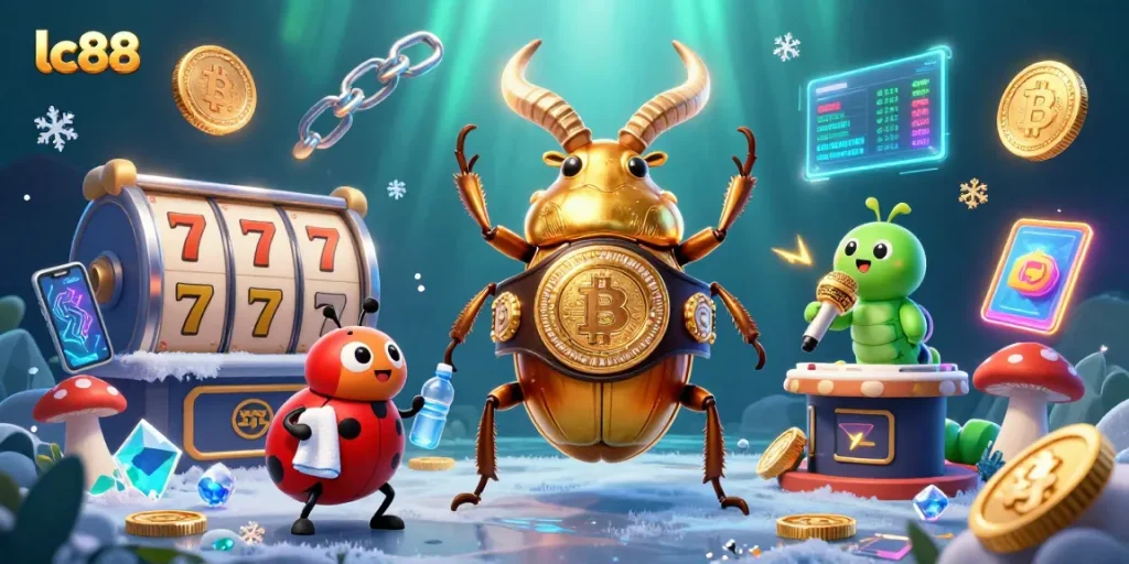 Engage with lc88's thrilling online slots in a vibrant digital battle with a golden stag beetle champion