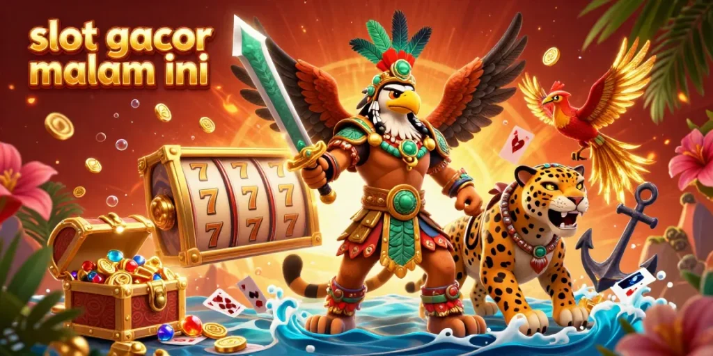 Win big with slot gacor malam ini while enjoying an immersive 3D casino adventure featuring Aztec characters and vibrant gaming elements.