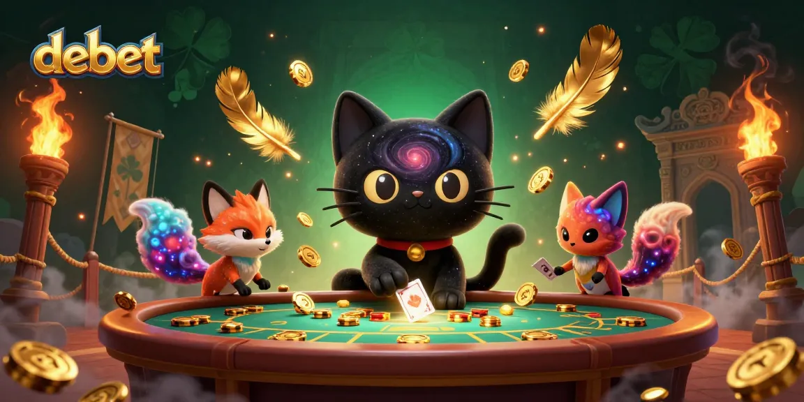 Pull in winning chips with debet’s cosmic casino scene featuring a black hole cat and nebula fox.