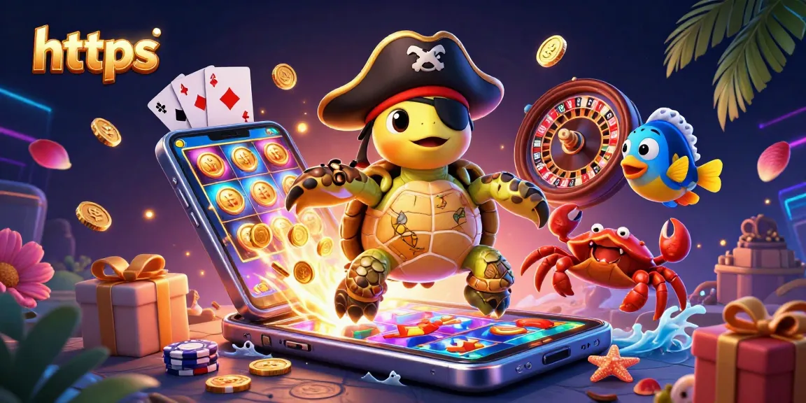 Engaging a colorful slot game with https as pirate turtle explores treasure-laden ocean scene