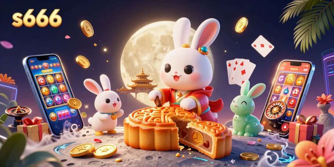 s666 players enjoy slots and casino games illustrated by moon rabbits and golden treasures