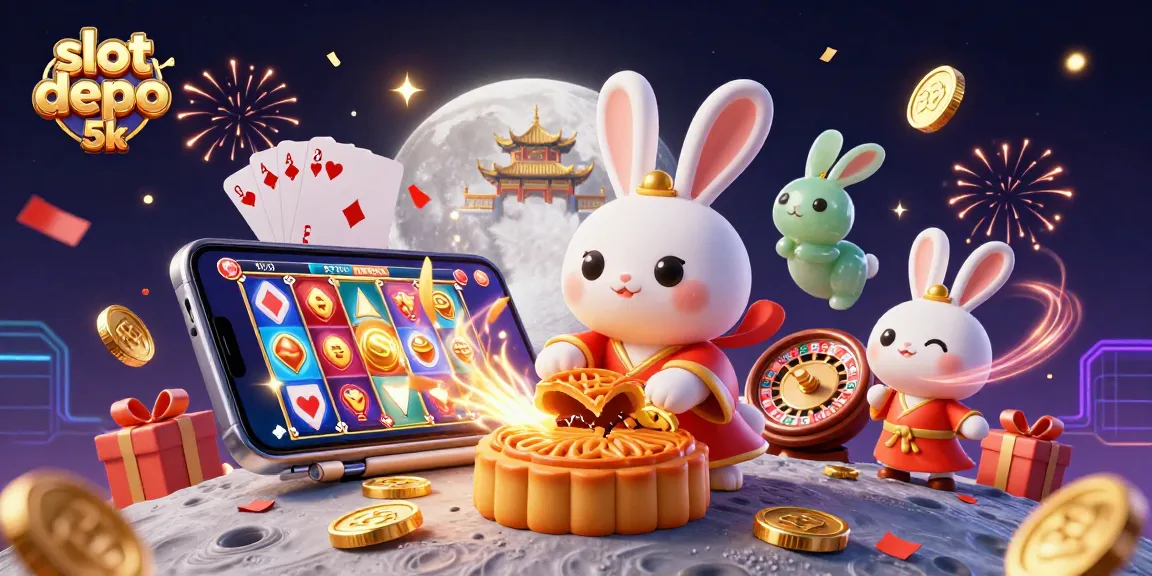 Experience the excitement of slot depo 5k with our dynamic 3D themed casino illustration.