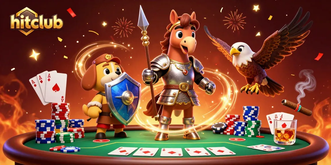 Engage with hitclub's dynamic casino scene featuring a knight and a puppy at a poker table.