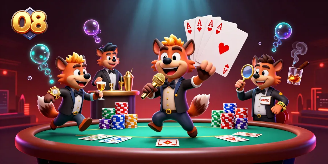 O8 brings excitement as hyenas run a colorful casino scene filled with poker and drinks.
